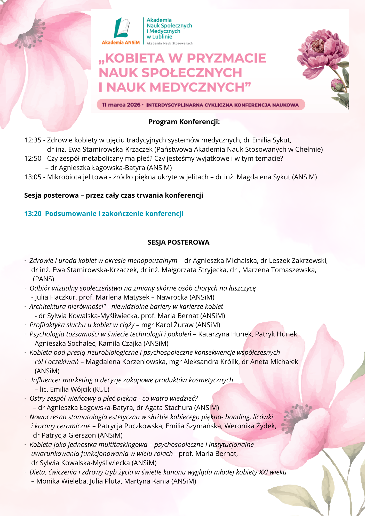 Program konferencja kobieta w świetle nauk społecznych i medycznych